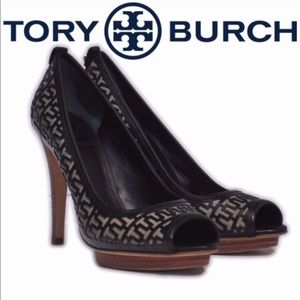 EUC Tory Burch Peep-Toe Regan Platform Heels 9.5